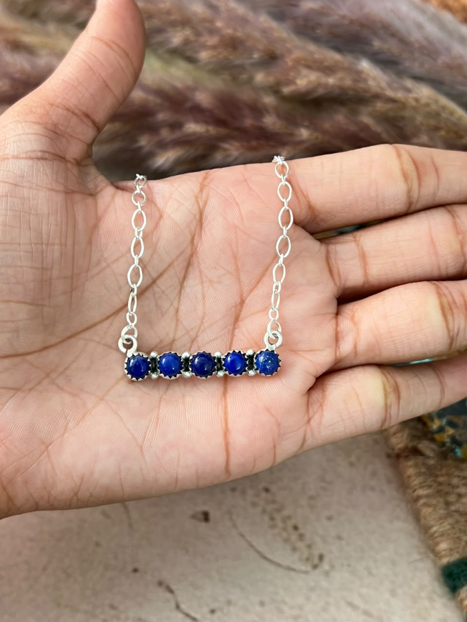 Handmade Sterling Silver Lapis Necklace Signed Nizhoni