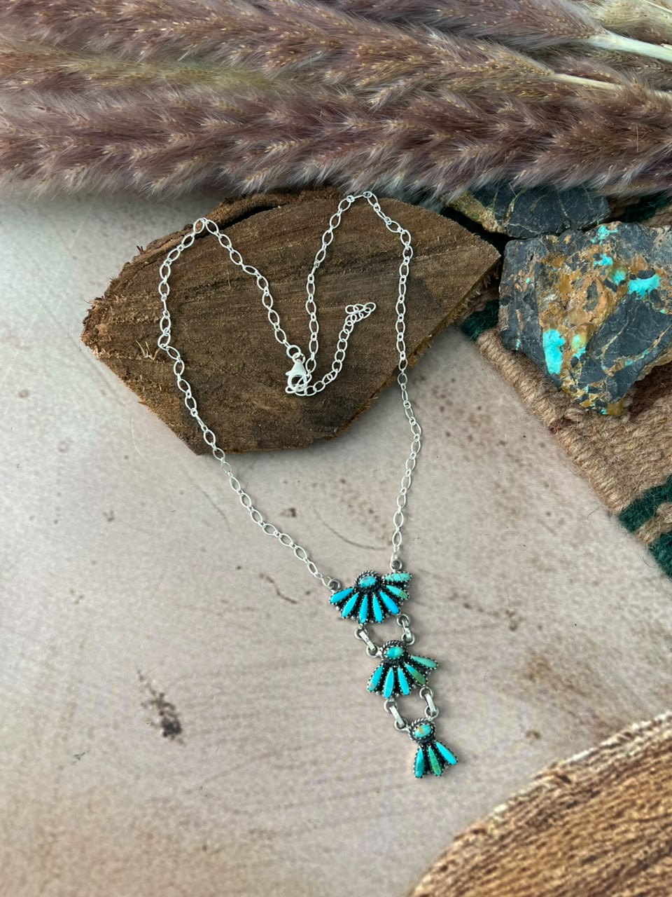 Handmade Sterling Silver Kingman Turquoise Necklace Signed Nizhoni