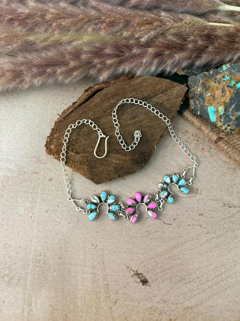 Handmade Sterling Silver Cotton Candy Choker Naja Necklace Signed Nizhoni