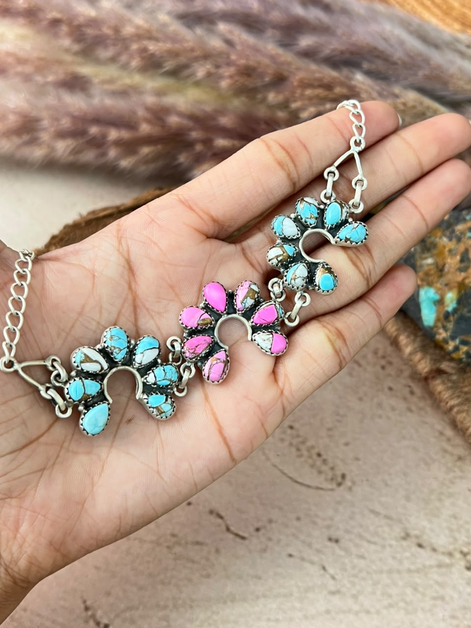 Handmade Sterling Silver Cotton Candy Choker Naja Necklace Signed Nizhoni