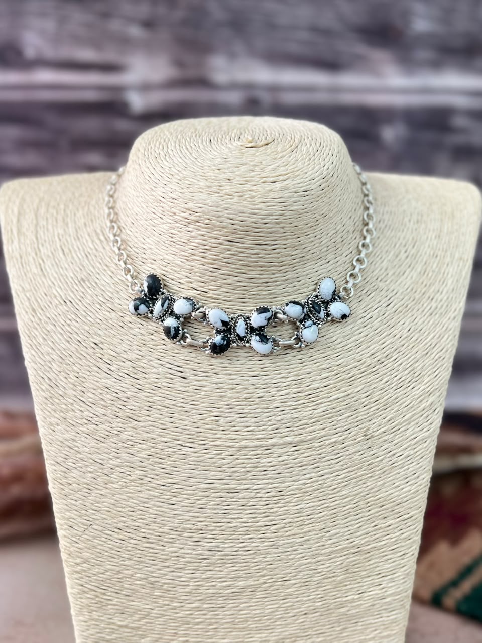 Handmade Sterling Silver White Buffalo Choker Necklace Signed Nizhoni