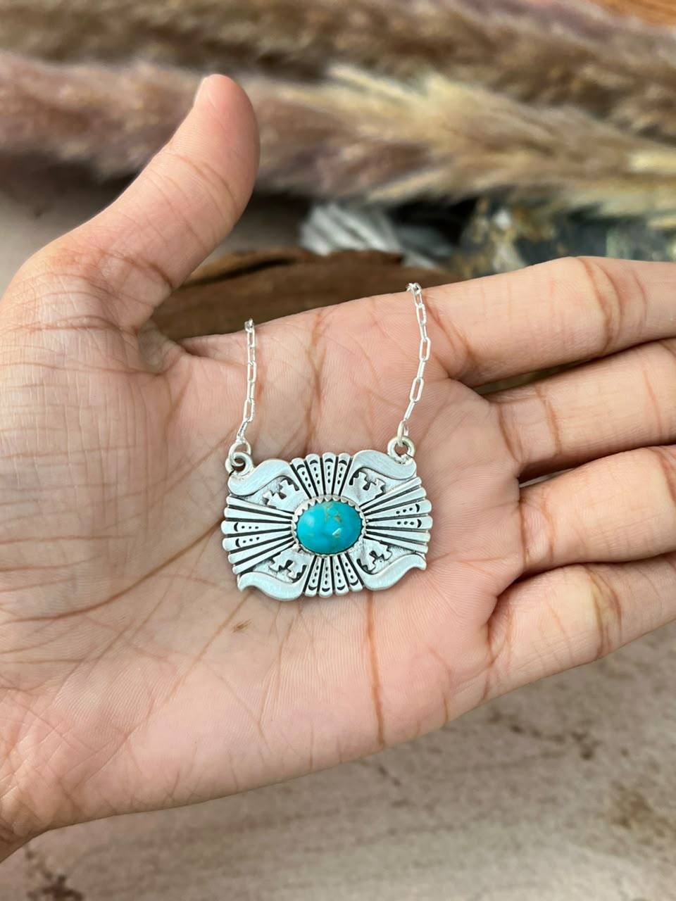 Handmade Sterling Silver Kingman Turquoise Necklace Signed Nizhoni