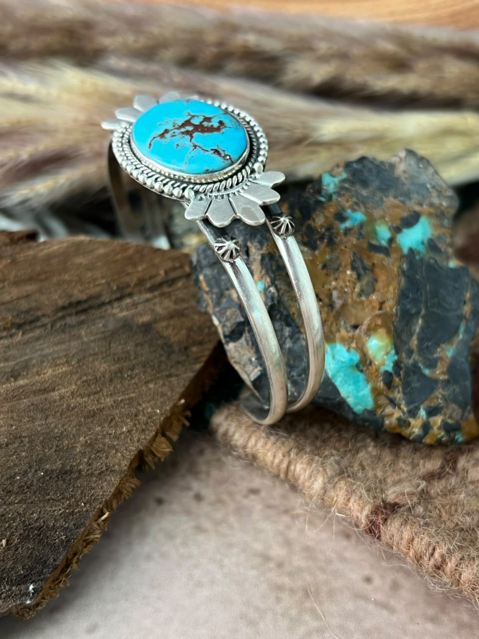 Handmade Sterling Silver Egyptian Turquoise Cuff Bracelet Signed Nizhoni (6)