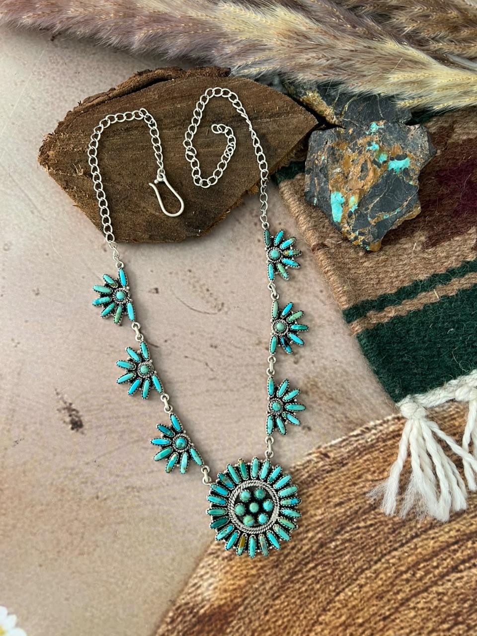 Handmade Sterling Silver Kingman Turquoise Necklace Signed Nizhoni