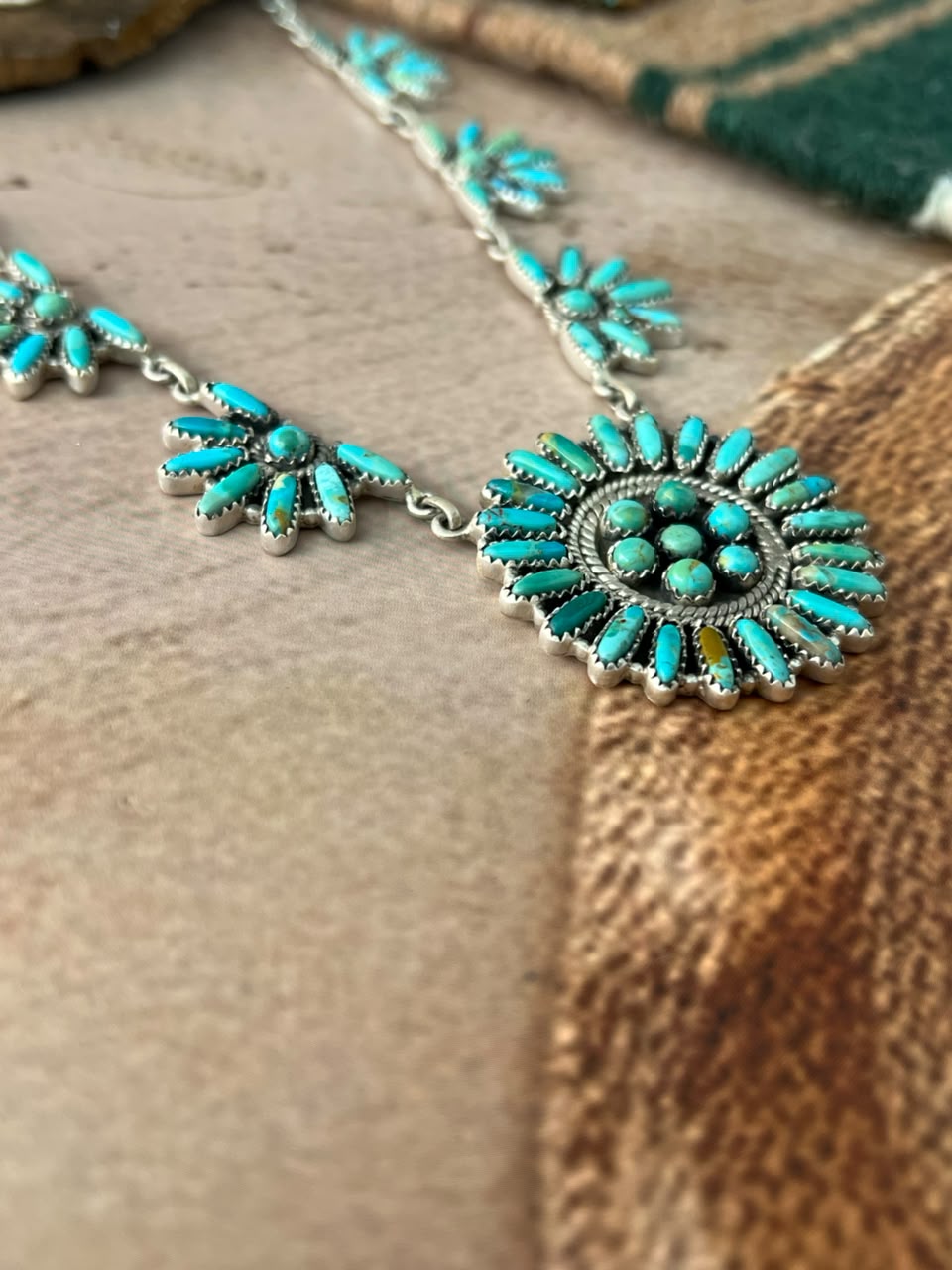 Handmade Sterling Silver Kingman Turquoise Necklace Signed Nizhoni