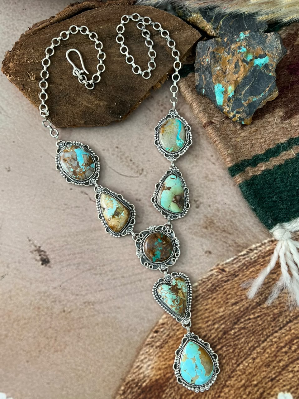 Handmade Sterling Silver Royston Turquoise Drop Necklace Signed Nizhoni