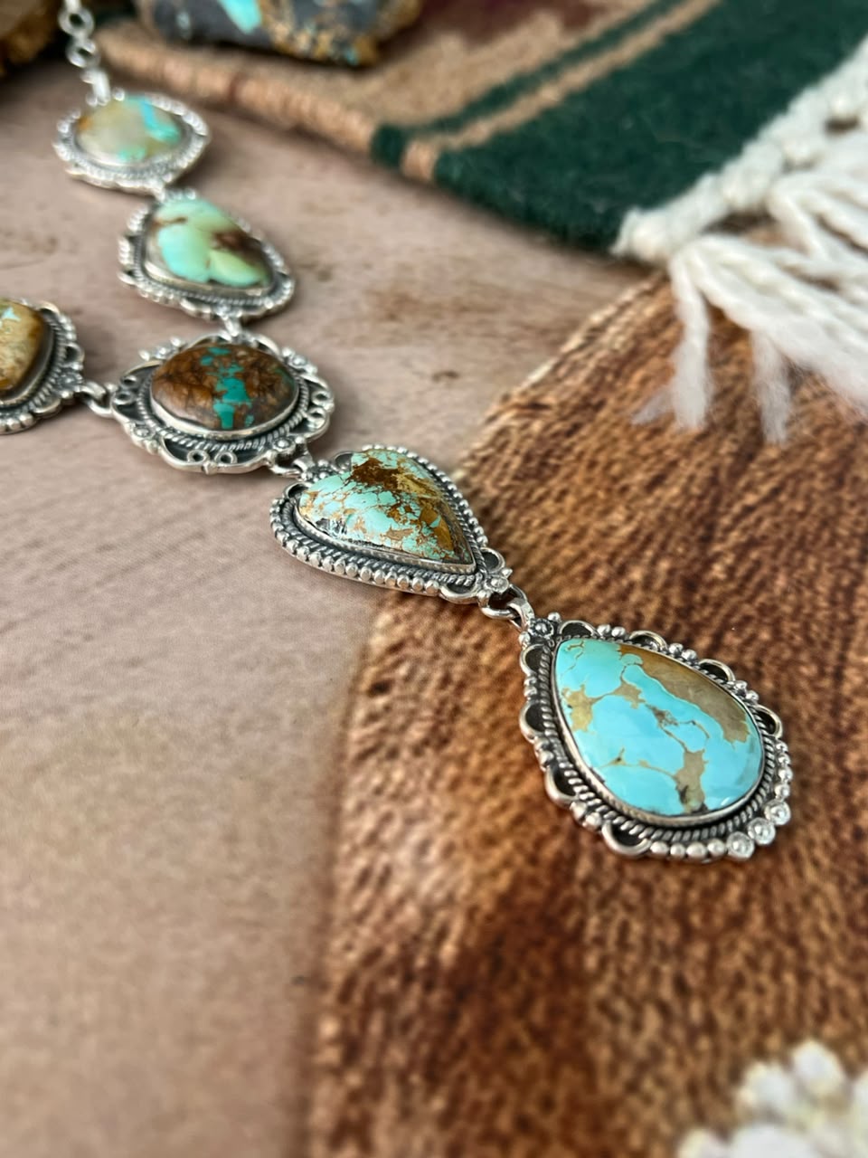 Handmade Sterling Silver Royston Turquoise Drop Necklace Signed Nizhoni