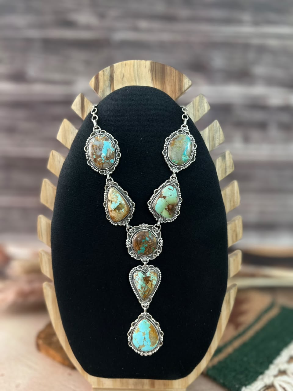 Handmade Sterling Silver Royston Turquoise Drop Necklace Signed Nizhoni