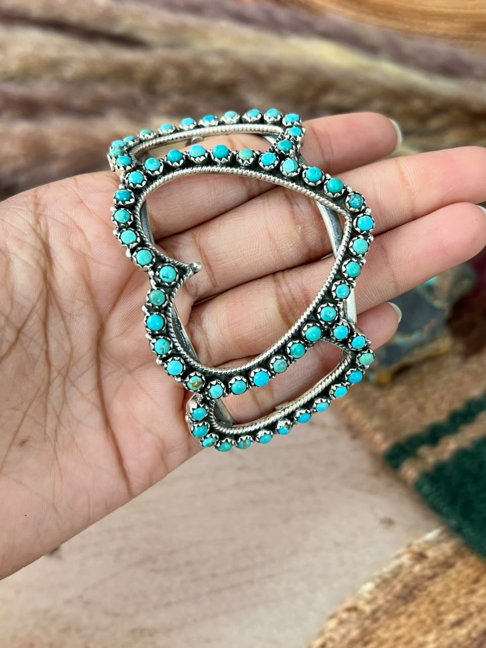 Handmade Sterling Silver Kingman Turquoise Cuff Heart Bracelet Signed Nizhoni (5)