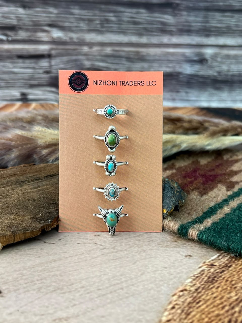 Handmade Sterling Silver Kingman Turquoise Adjustable Ring Card