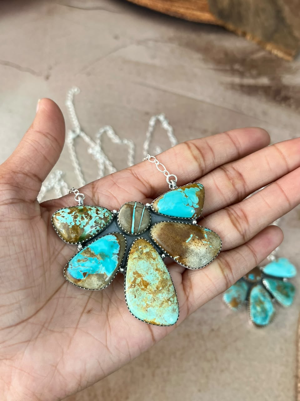 Handmade Sterling Silver Royston Turquoise Necklace Signed Nizhoni