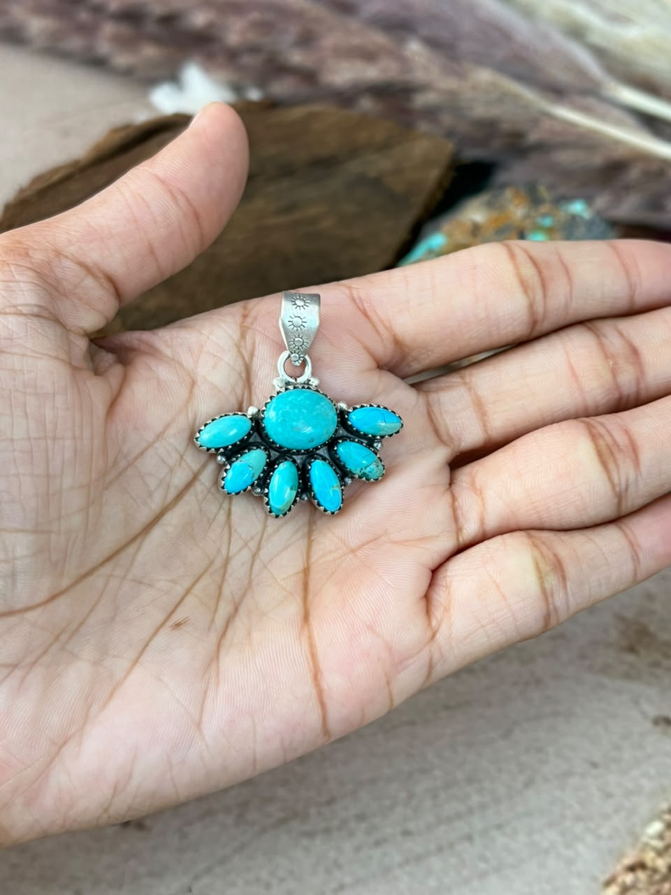 Handmade Sterling Silver Kingman Turquoise Pendant Signed Nizhoni