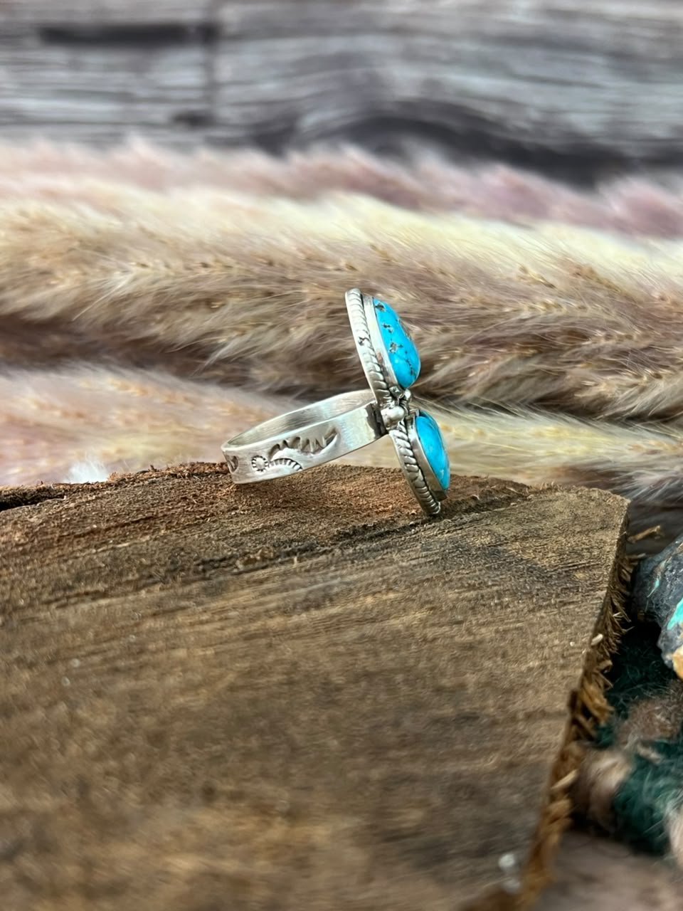 Handmade Sterling Silver Sierra Bella Turquoise Heart Adjustable Ring Signed Nizhoni
