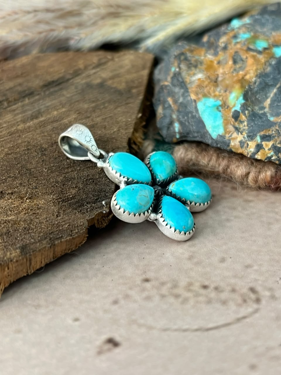 Handmade Sterling Silver Kingman Turquoise Pendant Signed Nizhoni