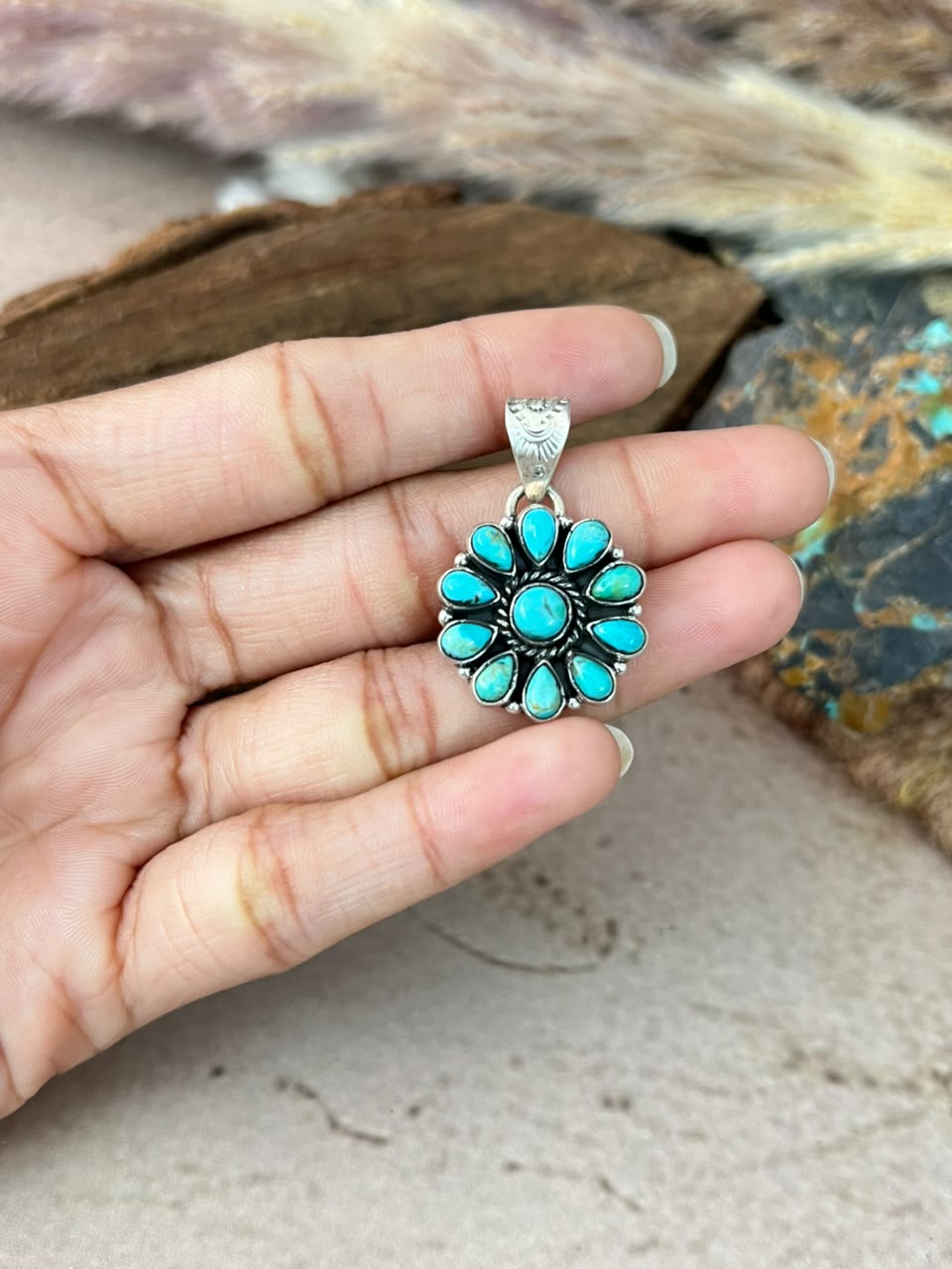 Handmade Sterling Silver Kingman Turquoise Pendant Signed Nizhoni