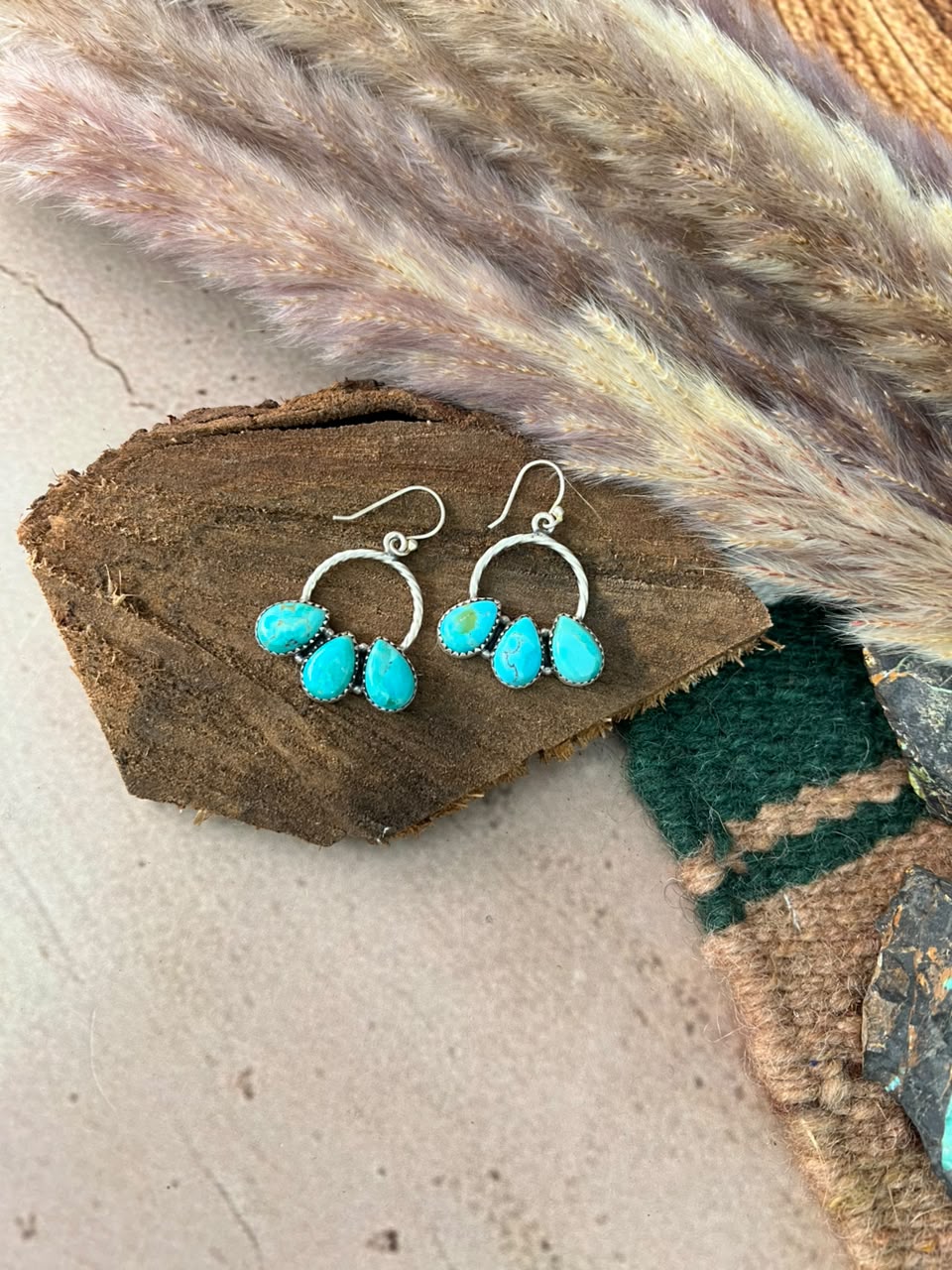 Handmade Sterling Silver Kingman Turquoise Hook Dangle Earrings Signed Nizhoni