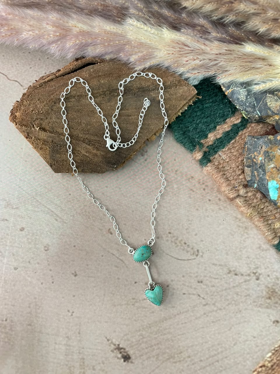 Handmade Sterling Silver Pilot Mountain Turquoise Necklace Signed Nizhoni