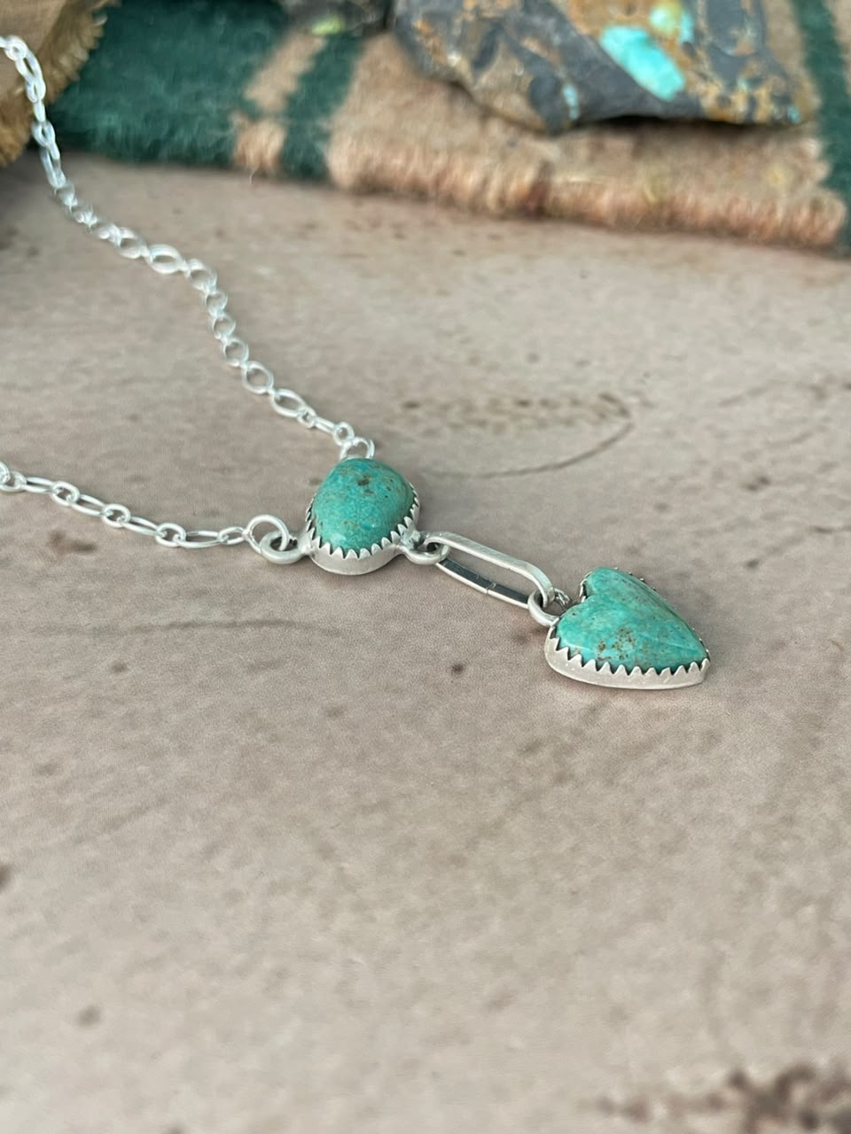 Handmade Sterling Silver Pilot Mountain Turquoise Necklace Signed Nizhoni