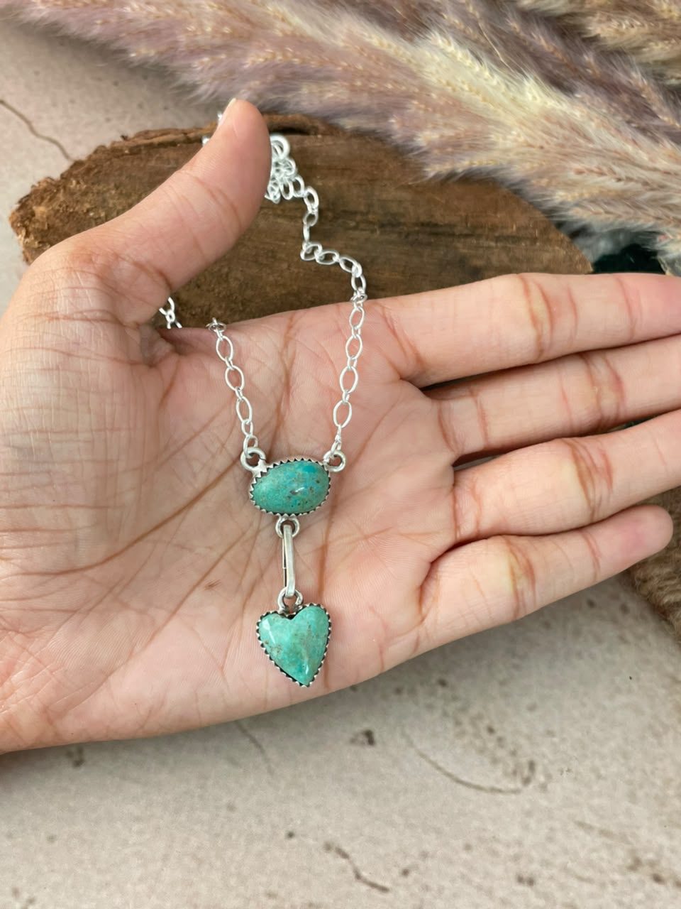 Handmade Sterling Silver Pilot Mountain Turquoise Necklace Signed Nizhoni