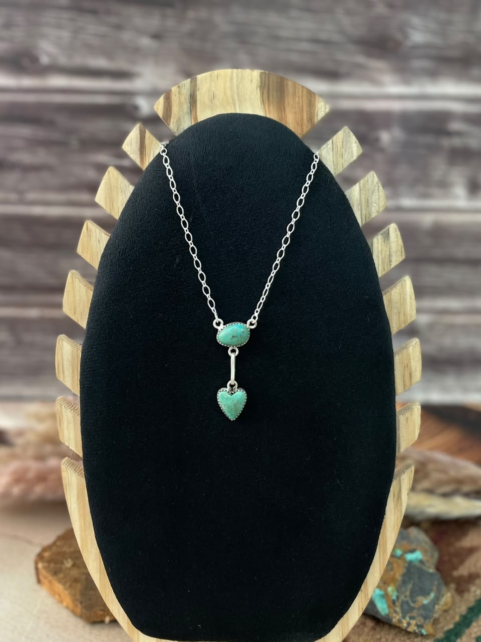 Handmade Sterling Silver Pilot Mountain Turquoise Necklace Signed Nizhoni