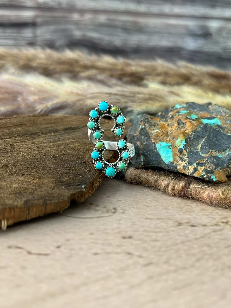 Handmade Sterling Silver Kingman Turquoise Adjustable Ring Signed Nizhoni