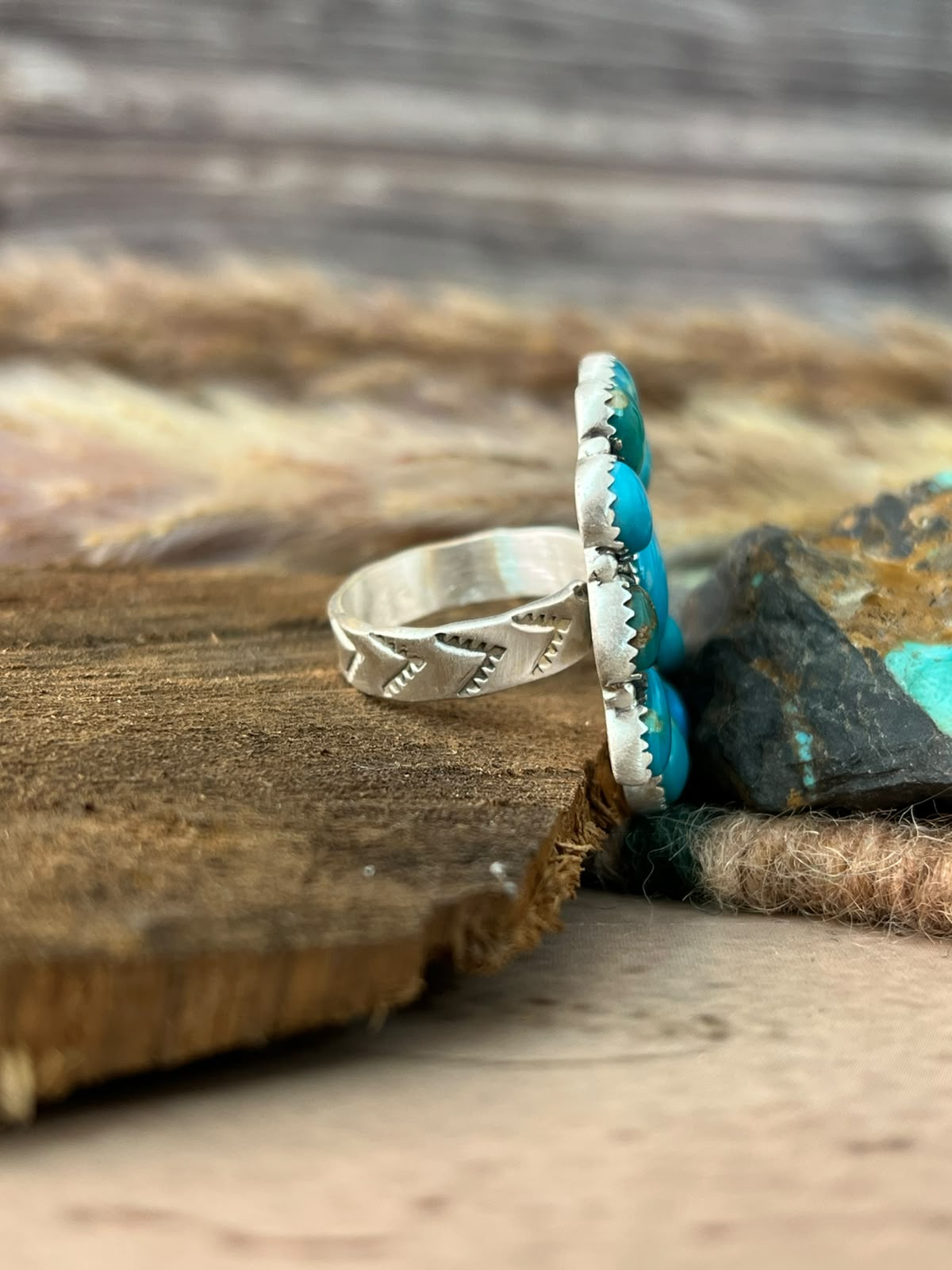 Handmade Sterling Silver Hardy Pit Collection: Adjustable Ring Signed Nizhoni