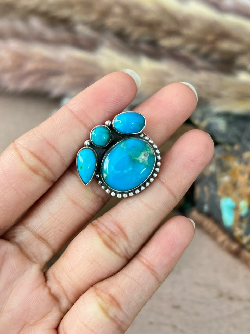 Handmade Sterling Silver Hardy Pit Collection: Adjustable Ring Signed Nizhoni