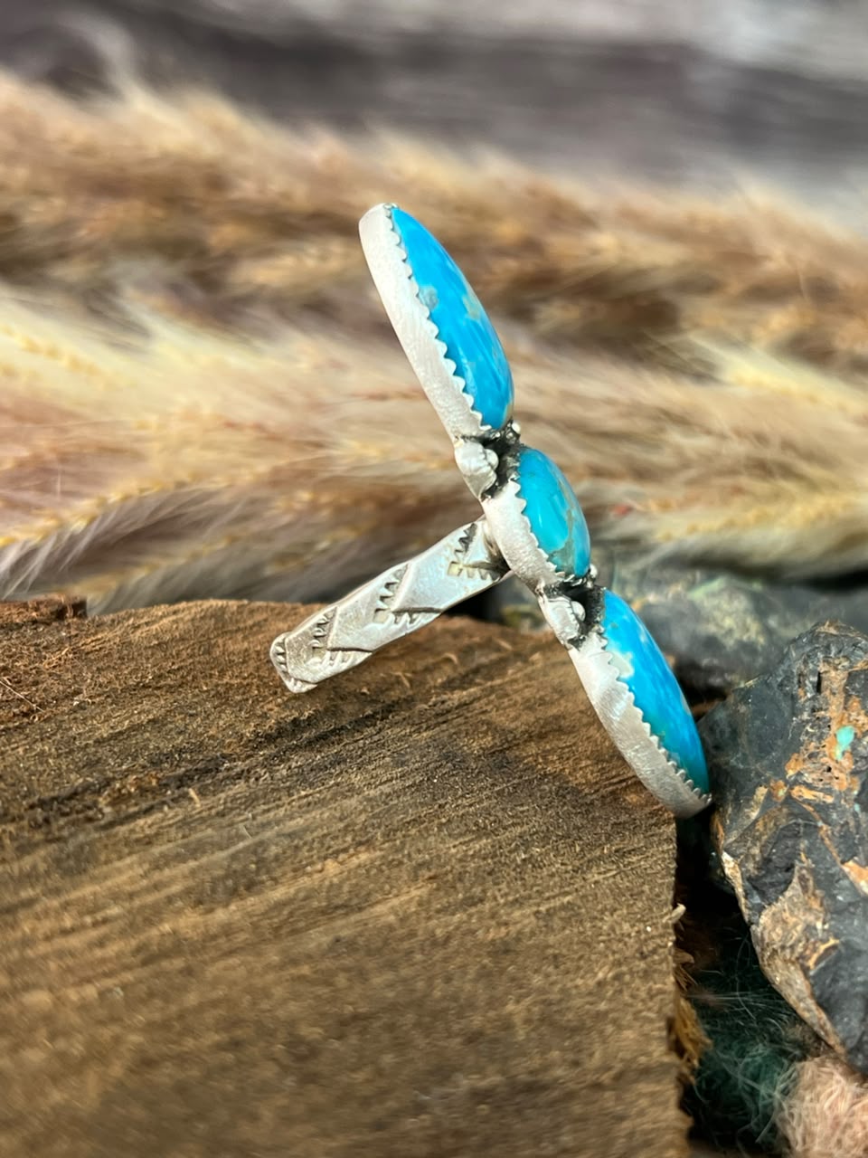 Handmade Sterling Silver Hardy Pit Collection: Adjustable Ring Signed Nizhoni