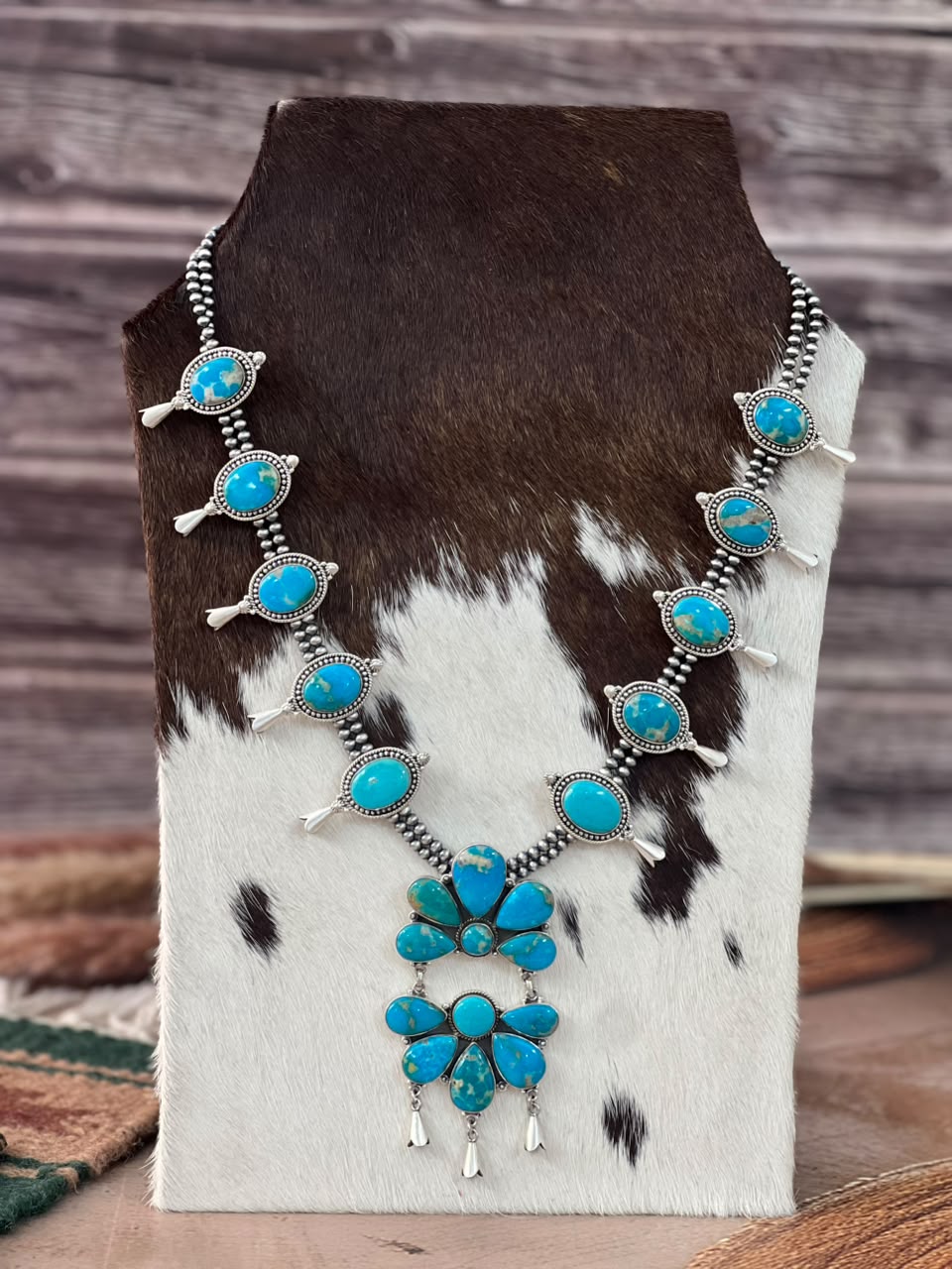 Handmade Sterling Silver Hardy Pit Collection: Beaded Squash Blossom Necklace Signed Nizhoni