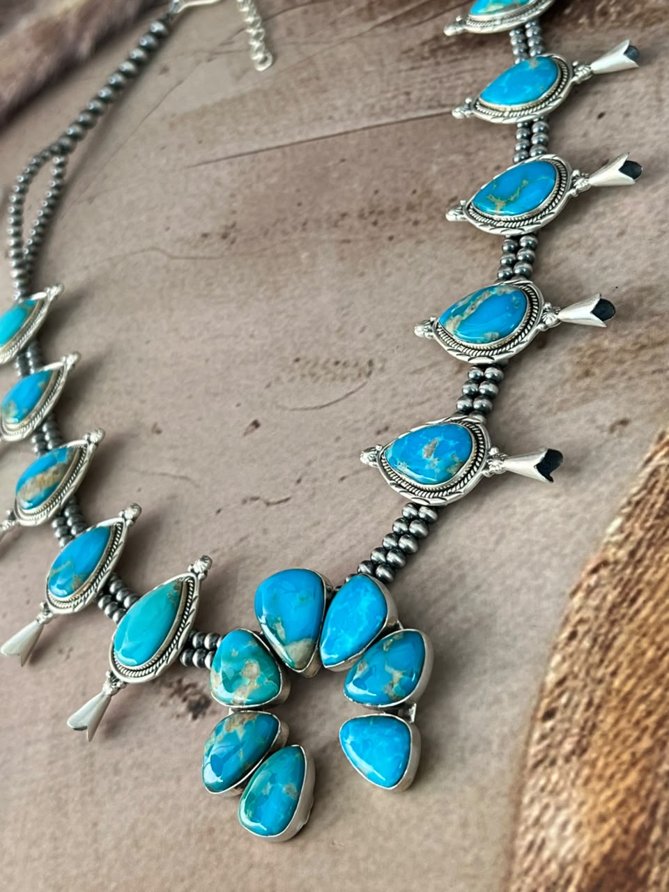 Handmade Sterling Silver Hardy Pit Collection: Beaded Squash Blossom Naja Necklace Signed Nizhoni