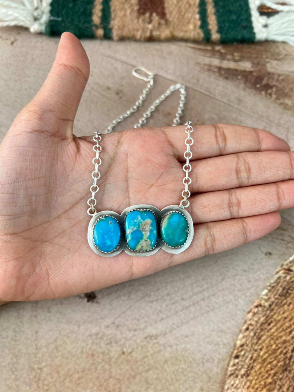 Handmade Sterling Silver Hardy Pit Collection: Necklace Signed Nizhoni