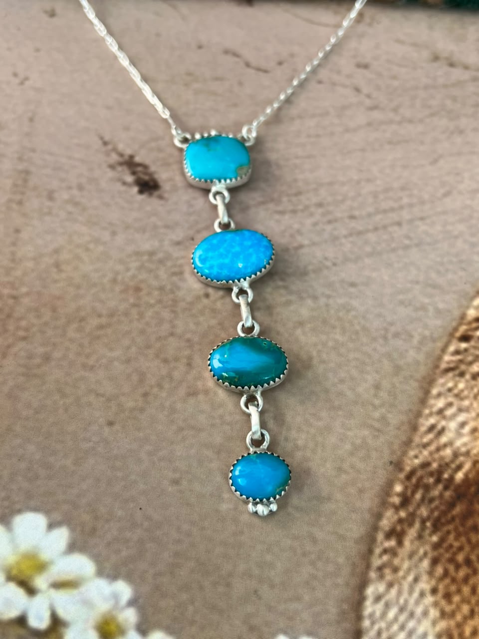 Handmade Sterling Silver Hardy Pit Collection: Drop Necklace Signed Nizhoni