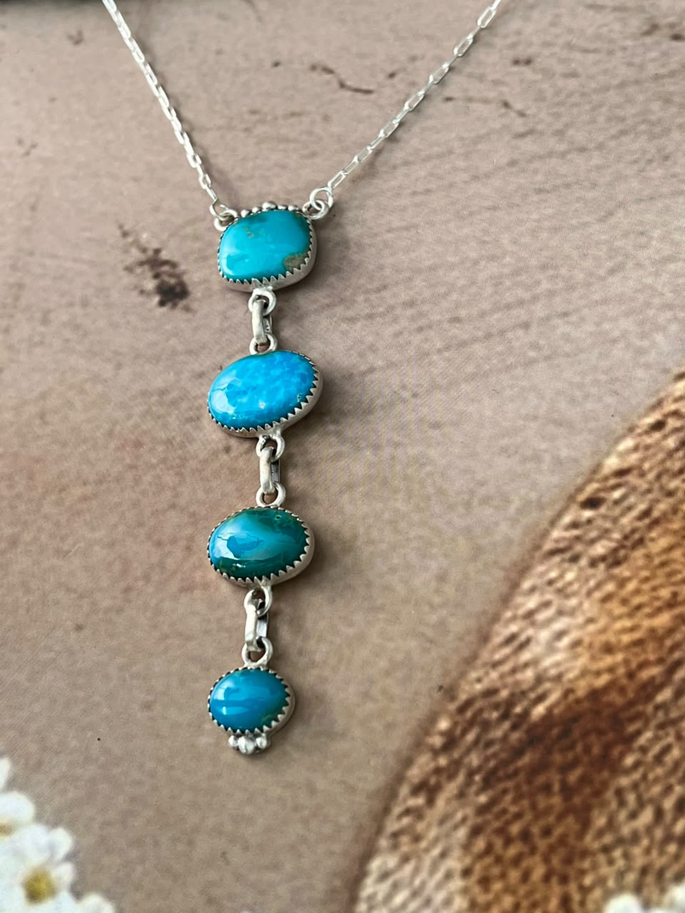 Handmade Sterling Silver Hardy Pit Collection: Drop Necklace Signed Nizhoni