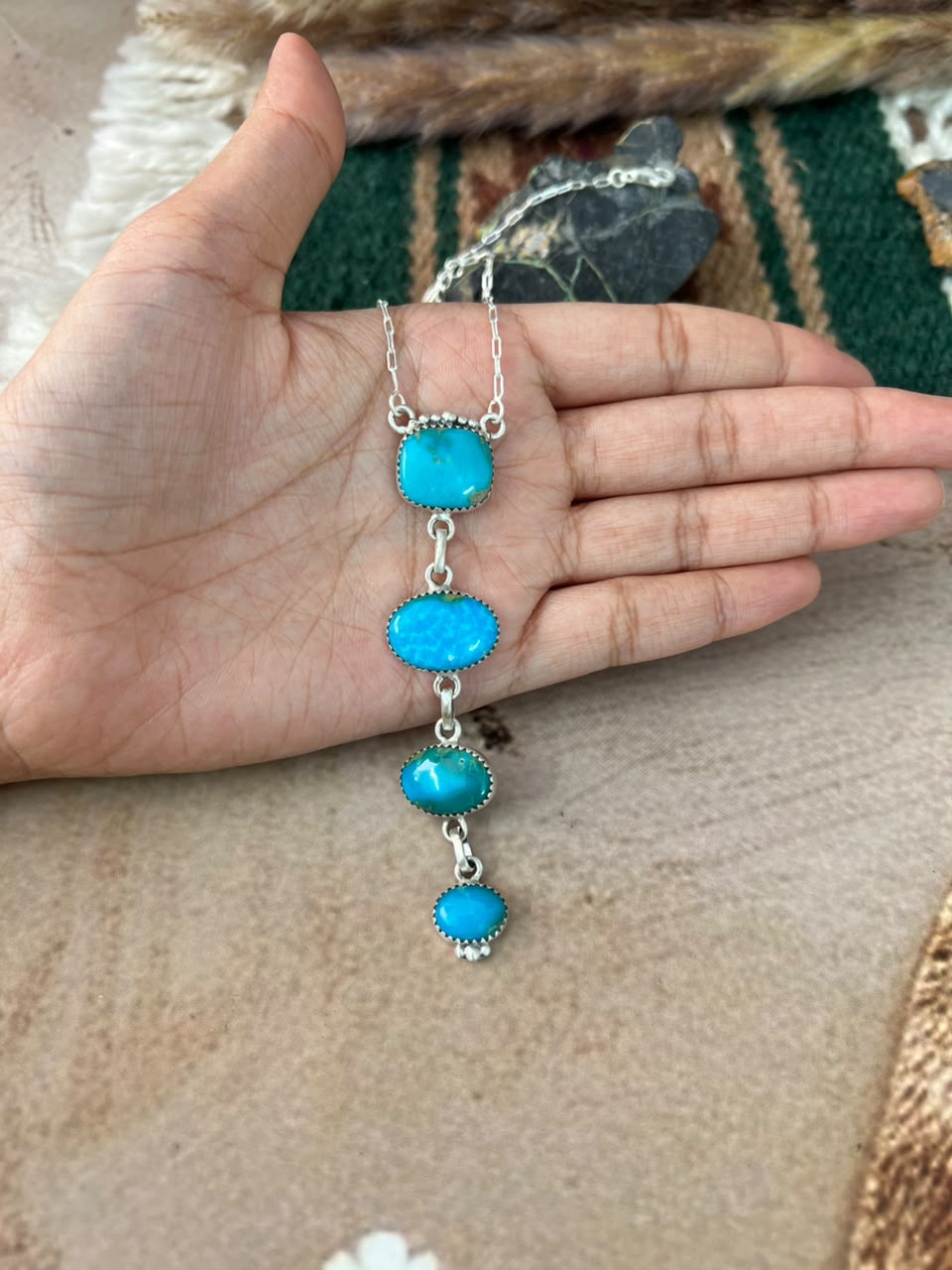 Handmade Sterling Silver Hardy Pit Collection: Drop Necklace Signed Nizhoni