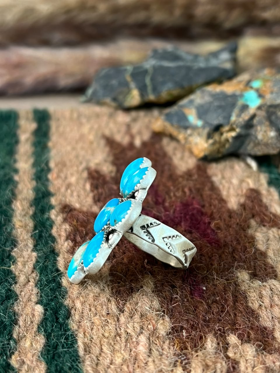 Handmade Sterling Silver Hardy Pit Collection: Adjustable Ring Signed Nizhoni