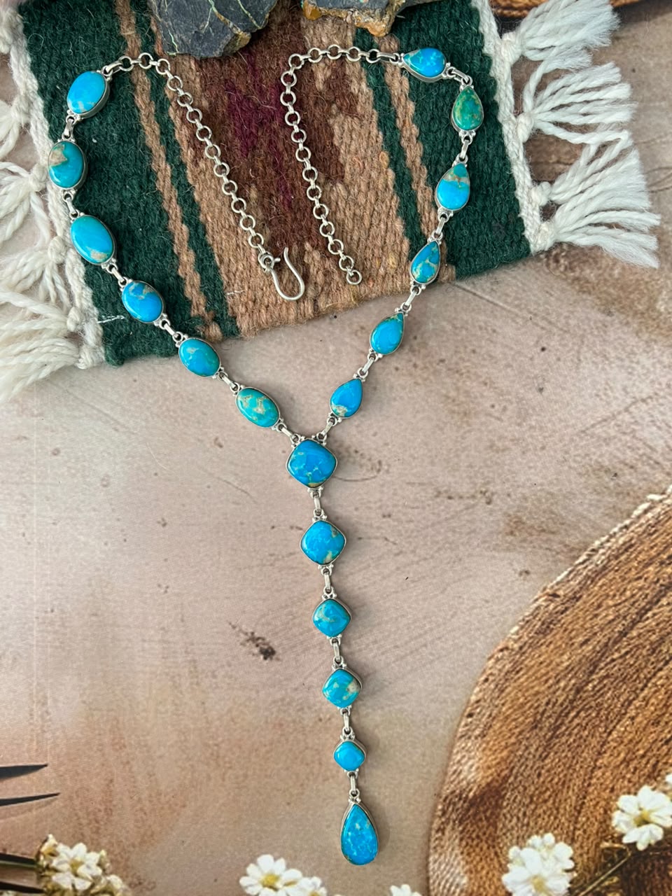 Handmade Sterling Silver Hardy Pit Collection: 'Y Shaped' Necklace Signed Nizhoni