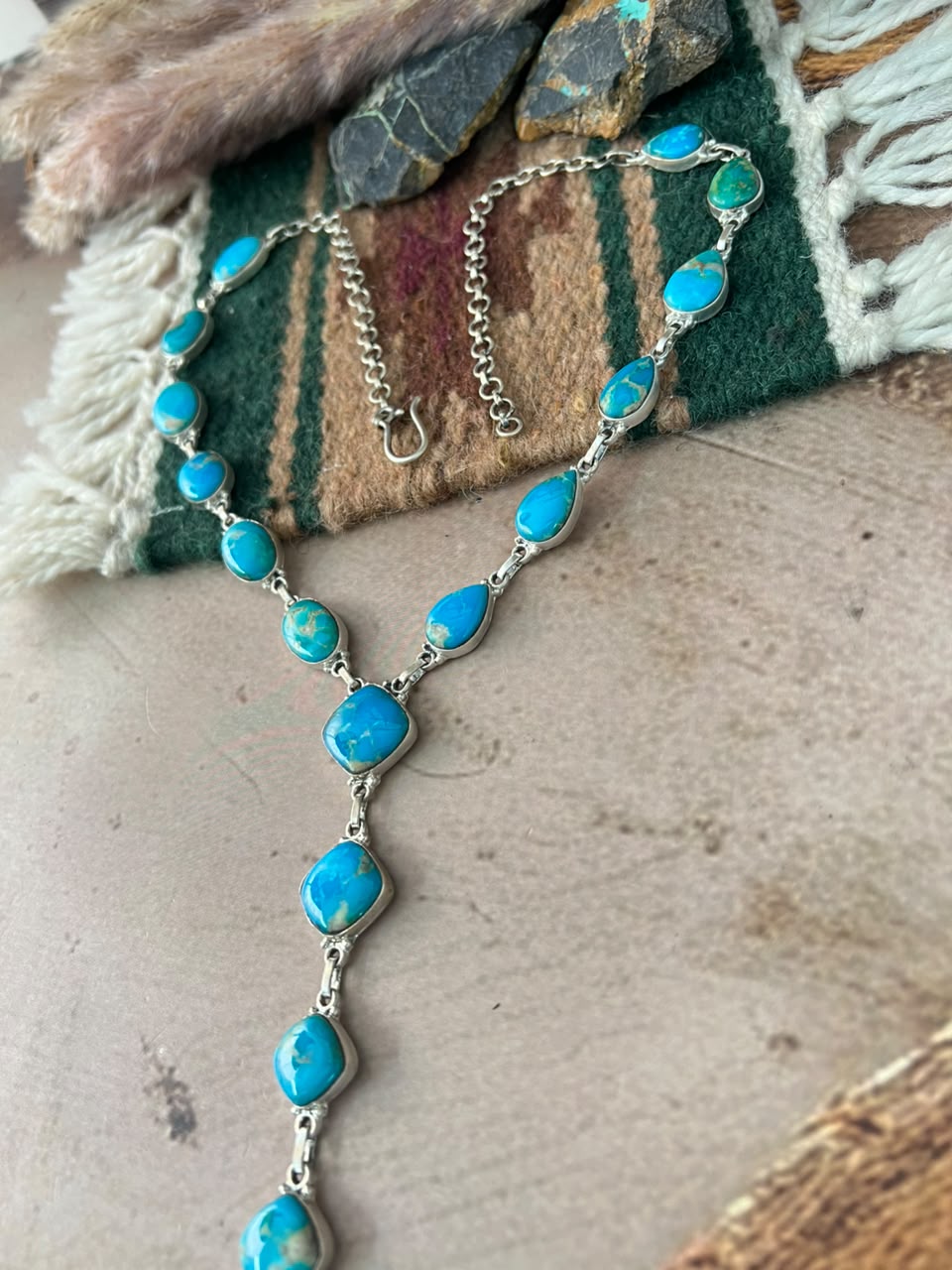 Handmade Sterling Silver Hardy Pit Collection: 'Y Shaped' Necklace Signed Nizhoni