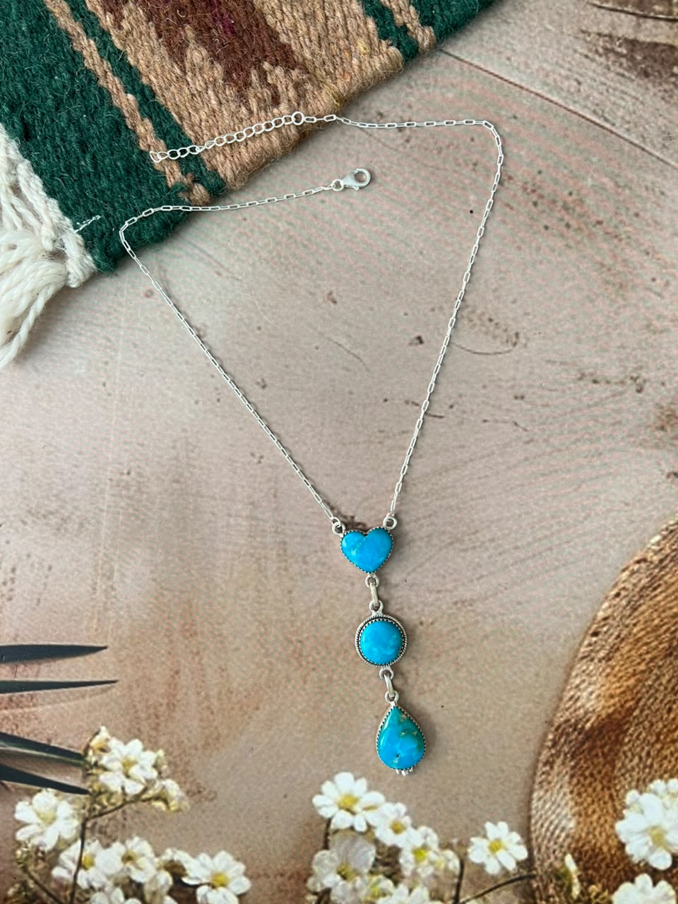 Handmade Sterling Silver Hardy Pit Collection: Drop Necklace Signed Nizhoni