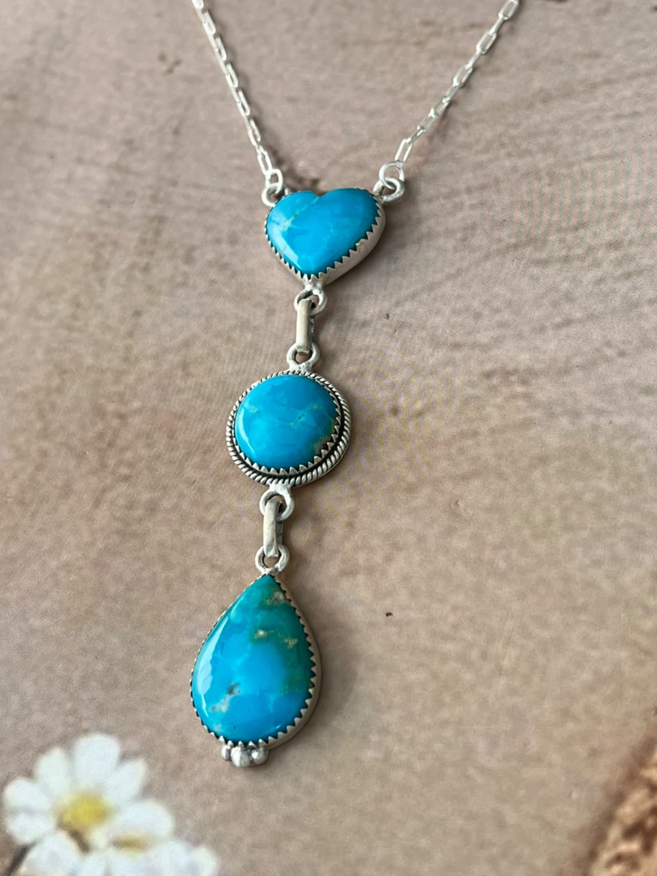 Handmade Sterling Silver Hardy Pit Collection: Drop Necklace Signed Nizhoni