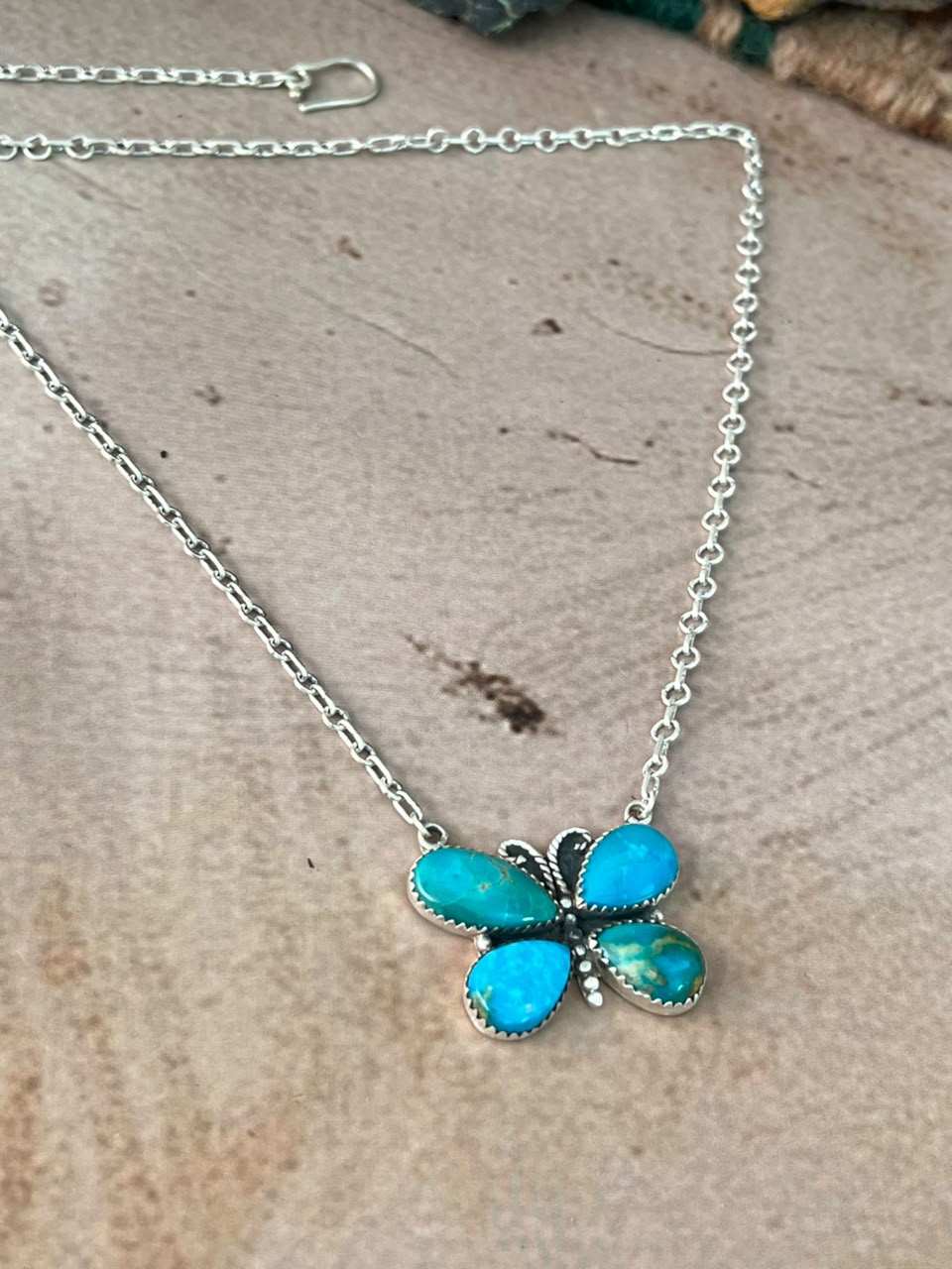Handmade Sterling Silver Hardy Pit Collection: Butterfly Necklace Signed Nizhoni