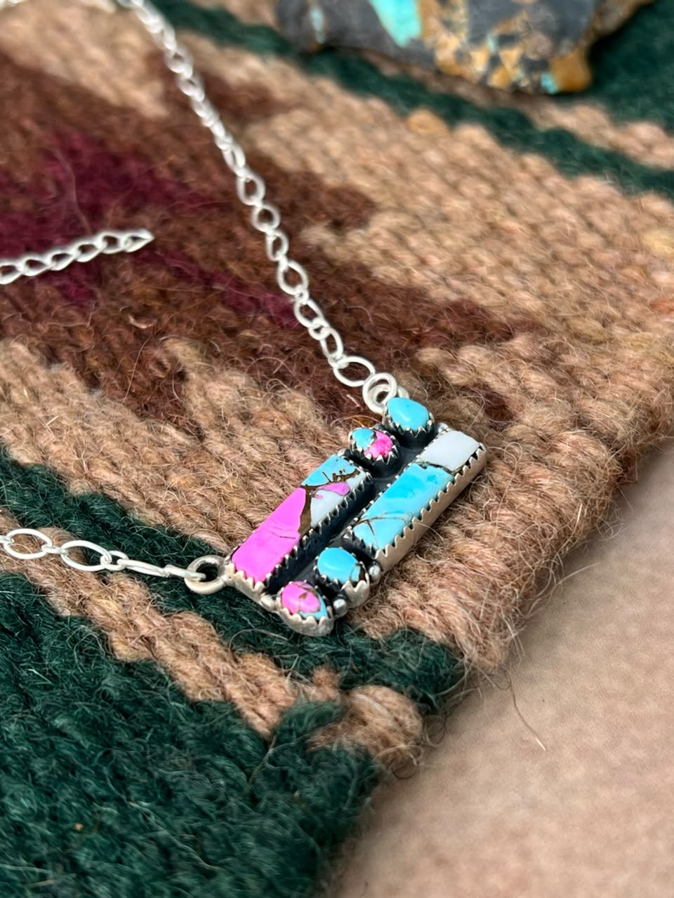 Handmade Sterling Silver Cotton Candy Necklace Signed Nizhoni