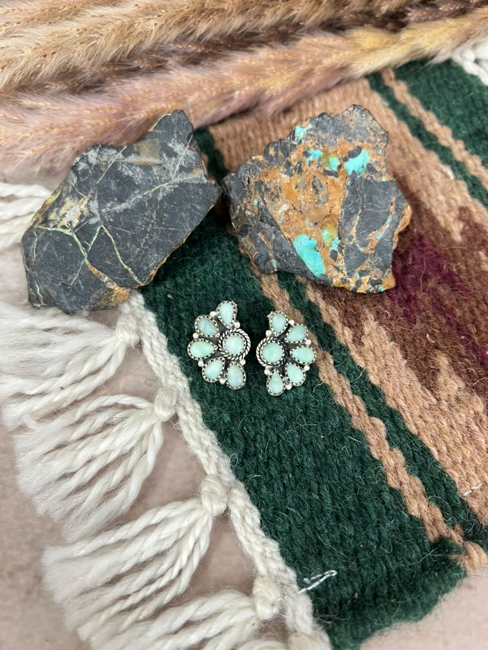 Handmade Sterling Silver Paloma Turquoise Post Studs Earrings Signed Nizhoni
