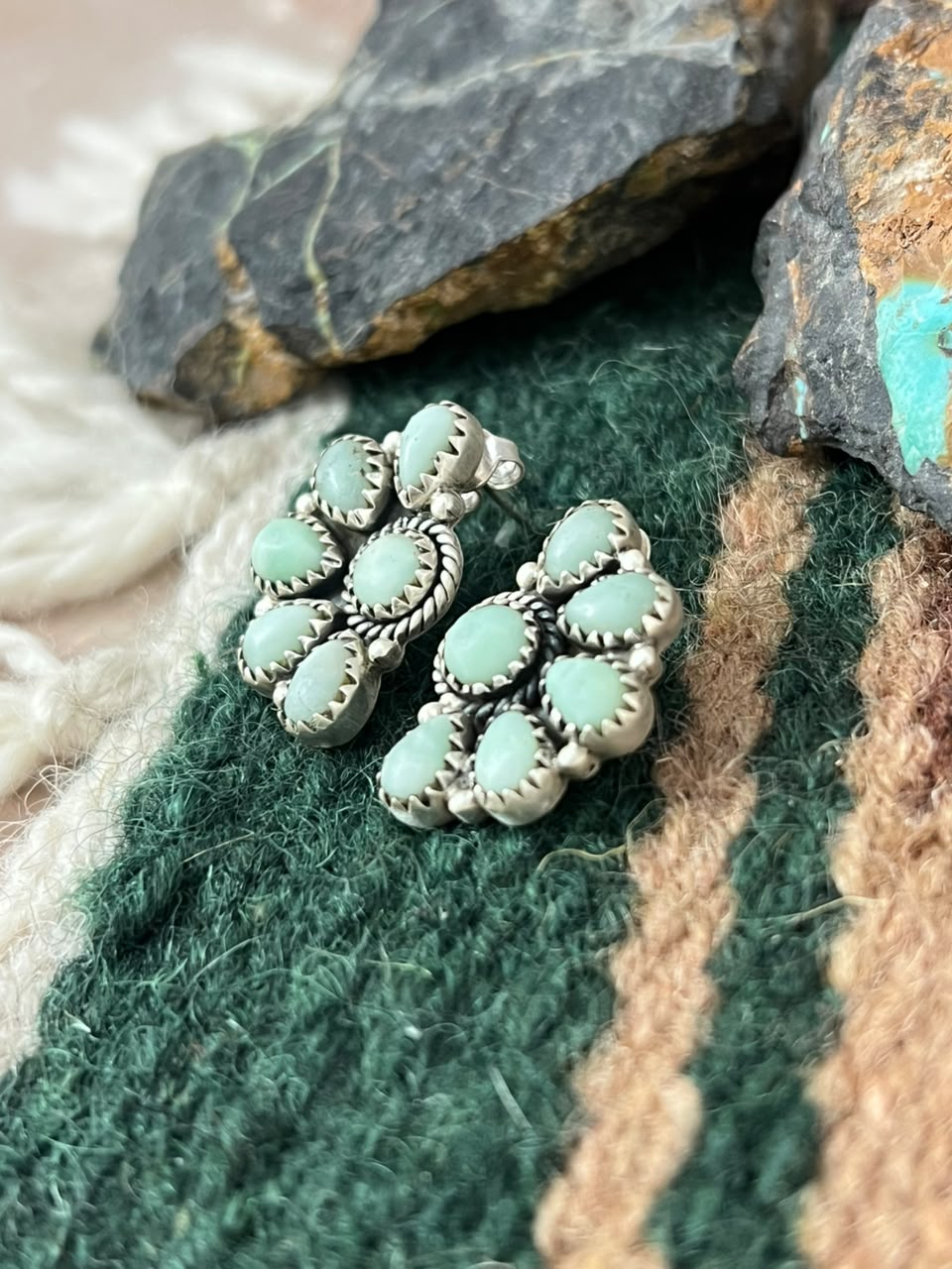 Handmade Sterling Silver Paloma Turquoise Post Studs Earrings Signed Nizhoni
