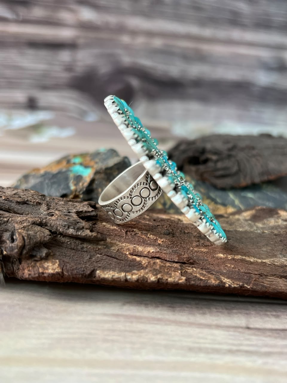 Handmade Sterling Silver Kingman Turquoise Adjustable Ring Signed Nizhoni