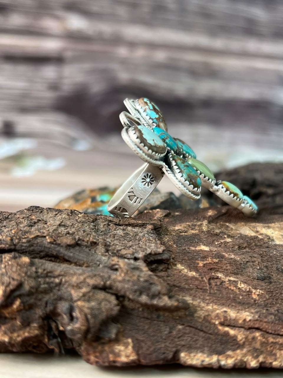 Handmade Sterling Silver Royston Turquoise Butterfly Adjustable Ring Signed Nizhoni