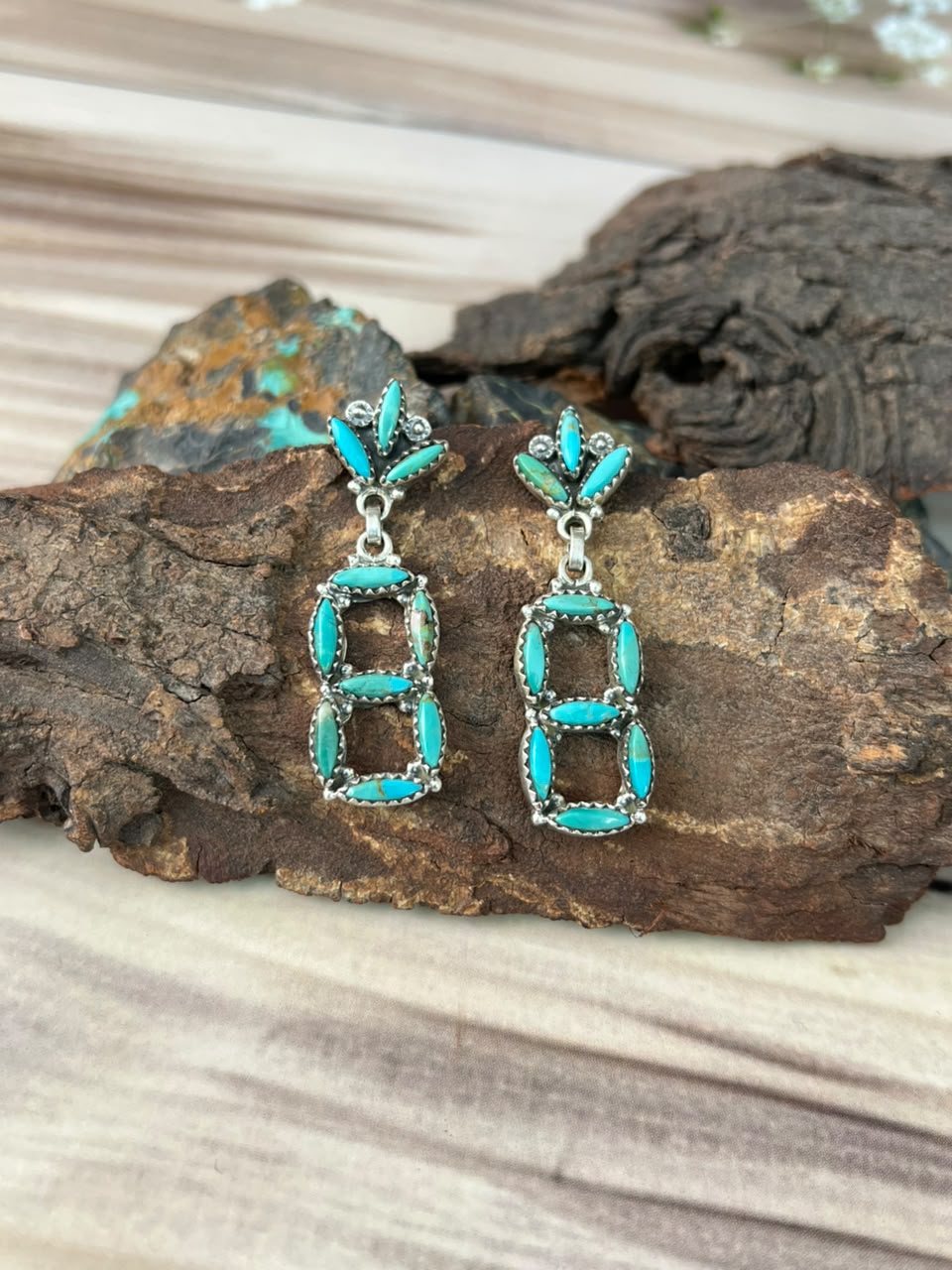Handmade Sterling Silver Kingman Turquoise Post Dangle Earrings Signed Nizhoni