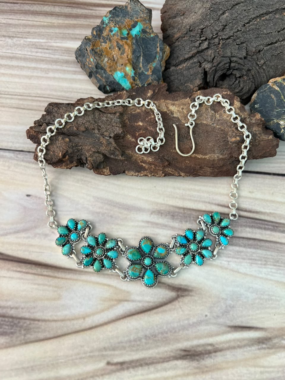 Handmade Sterling Silver Kingman Turquoise Necklace Signed Nizhoni