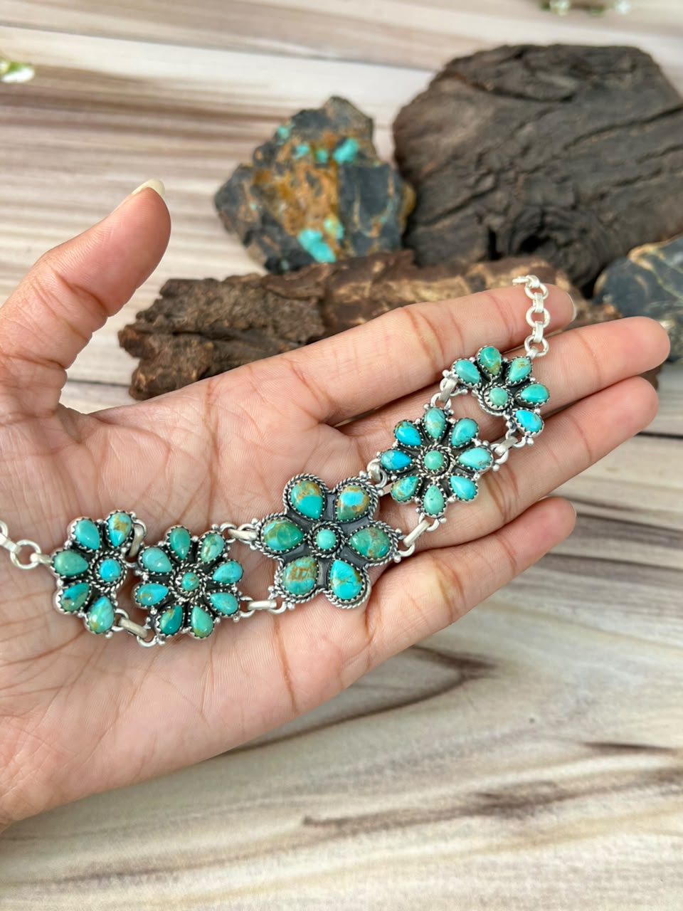 Handmade Sterling Silver Kingman Turquoise Necklace Signed Nizhoni