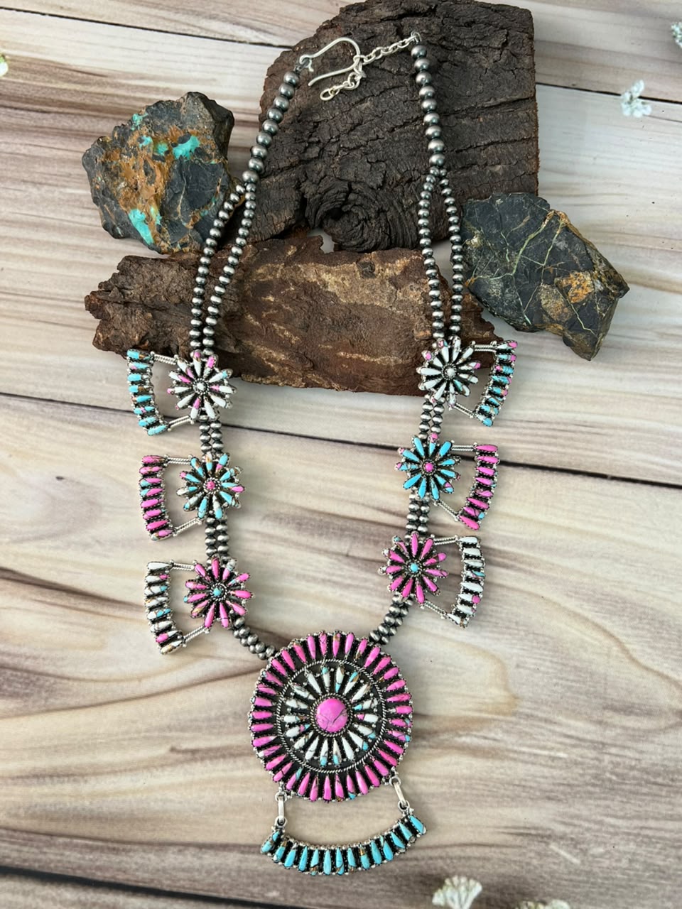 Handmade Sterling Silver Cotton Candy Beaded Necklace Signed Nizhoni