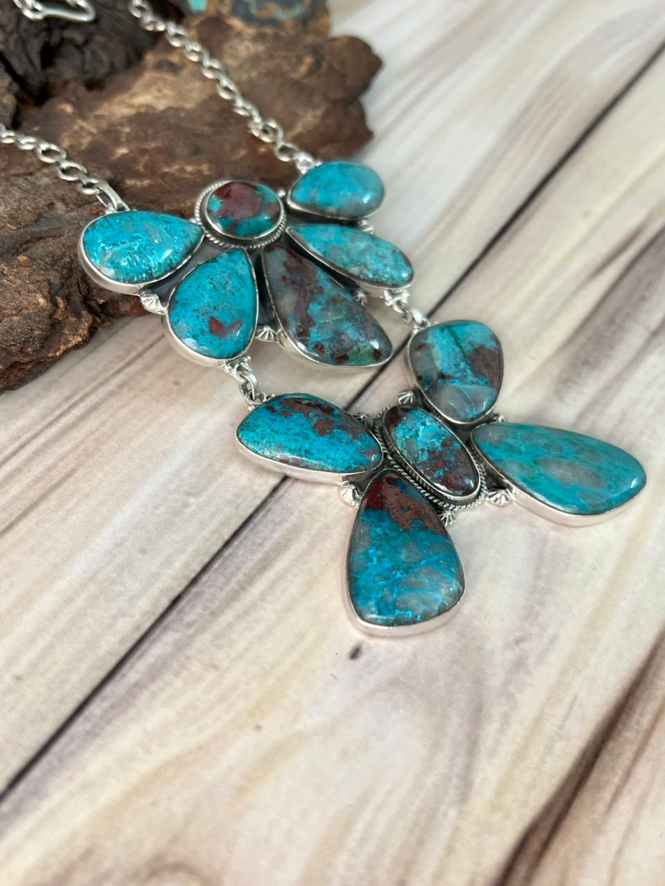 Handmade Sterling Silver Gem Silica Collection: Necklace Signed Nizhoni
